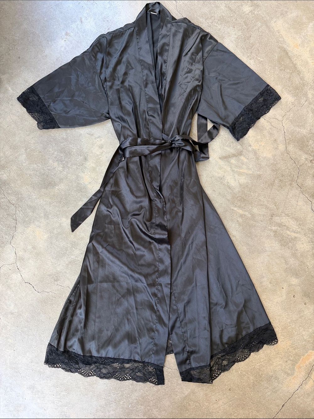 Black Satin Lace-Trim Robe - Women Intimates & Sleepwear